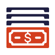 red dollar icon stacked below three black lines