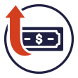 circle with dollar bill and arrow pointing up